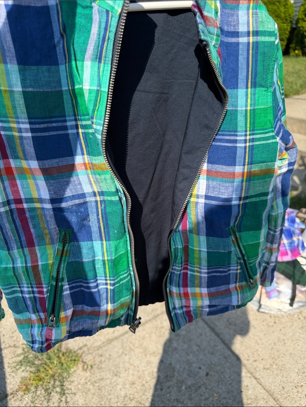 Ralph Lauren Navy Jean-Style Jacket with Green & Blue Plaid Lining